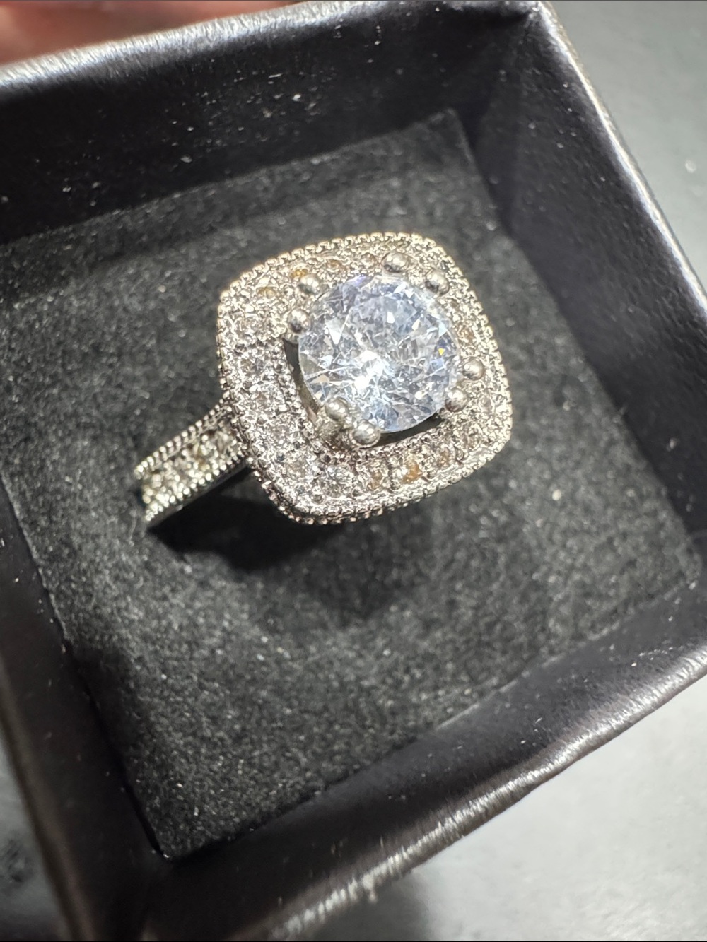 Elegant Silver-Tone Halo Cubic Zirconia Ring - Sparkling White